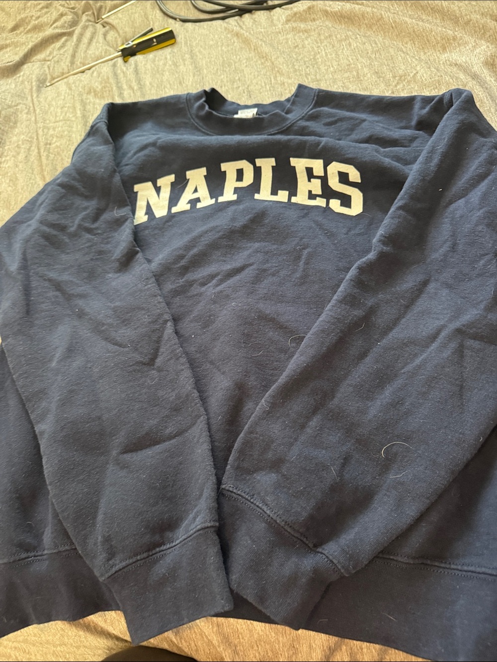 Gildan Navy Crewneck Sweatshirt with White NAPLES Chest Logo